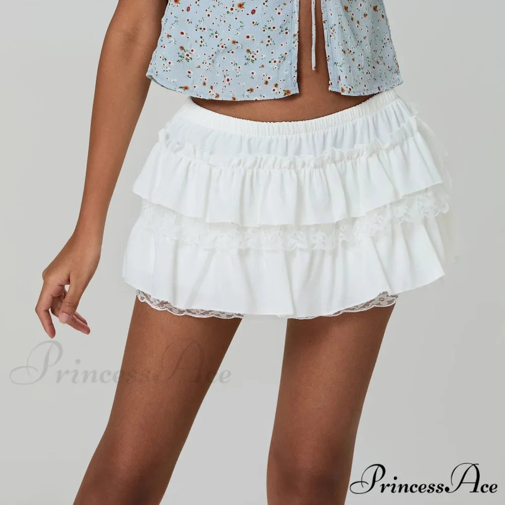 Tiered Lace Edging A-Line Skirt