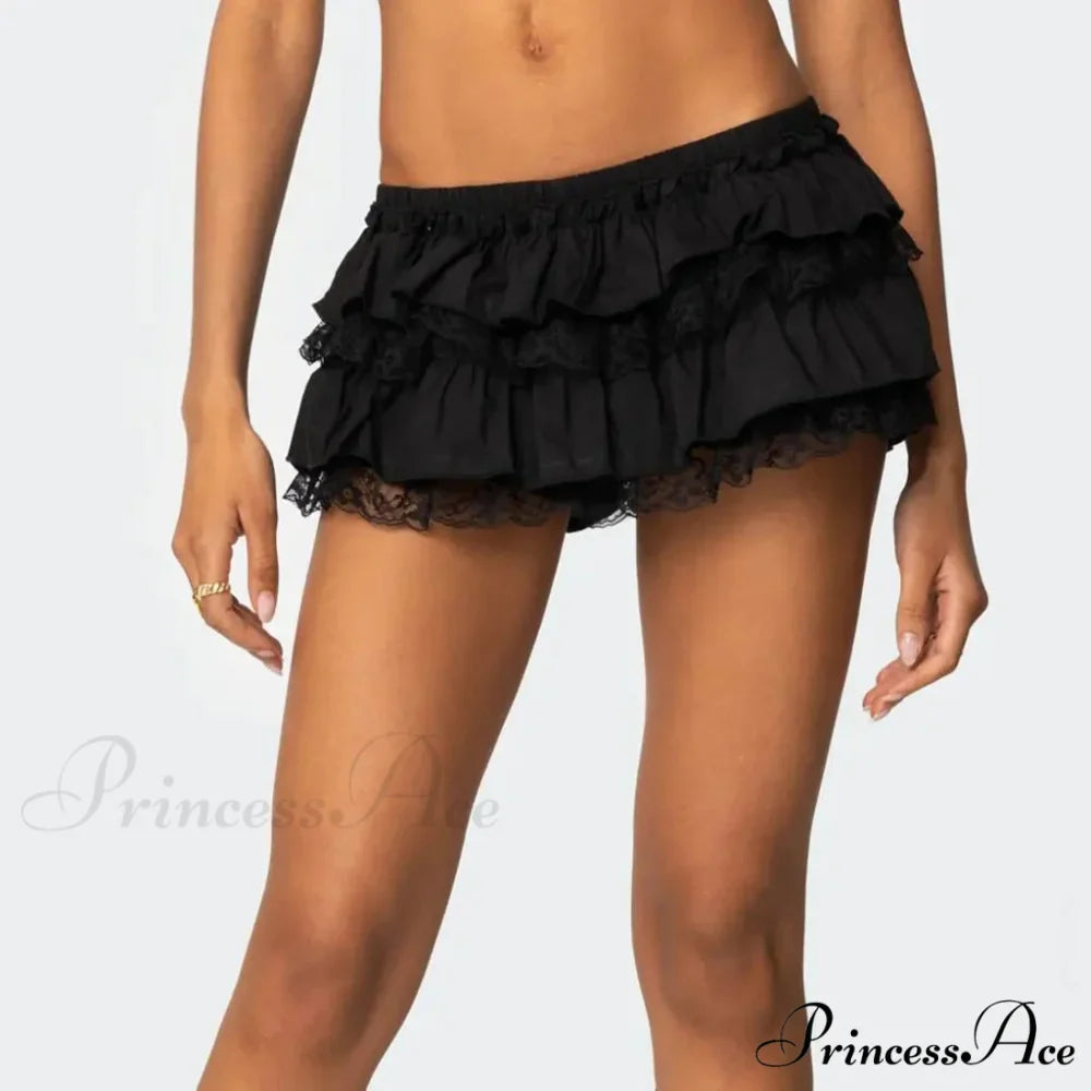 Tiered Lace Trim Skort Skirt