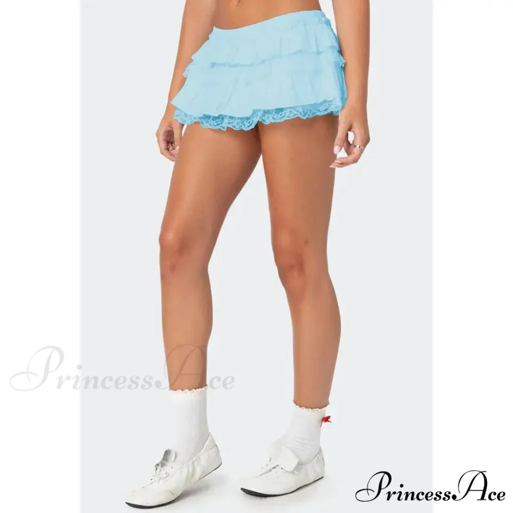 Tiered Lace Trim Skort Skirt