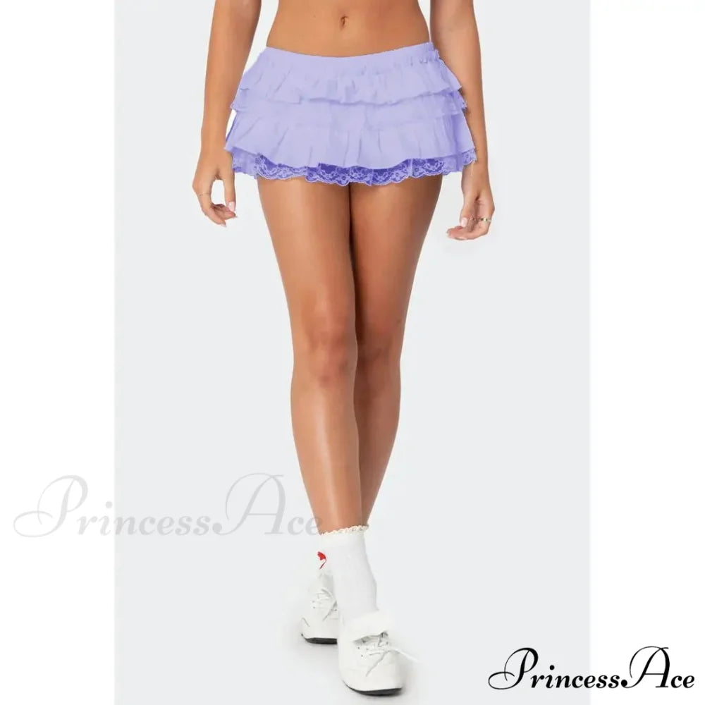 Tiered Lace Trim Skort Skirt