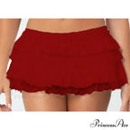 Tiered Lace Trim Skort Skirt