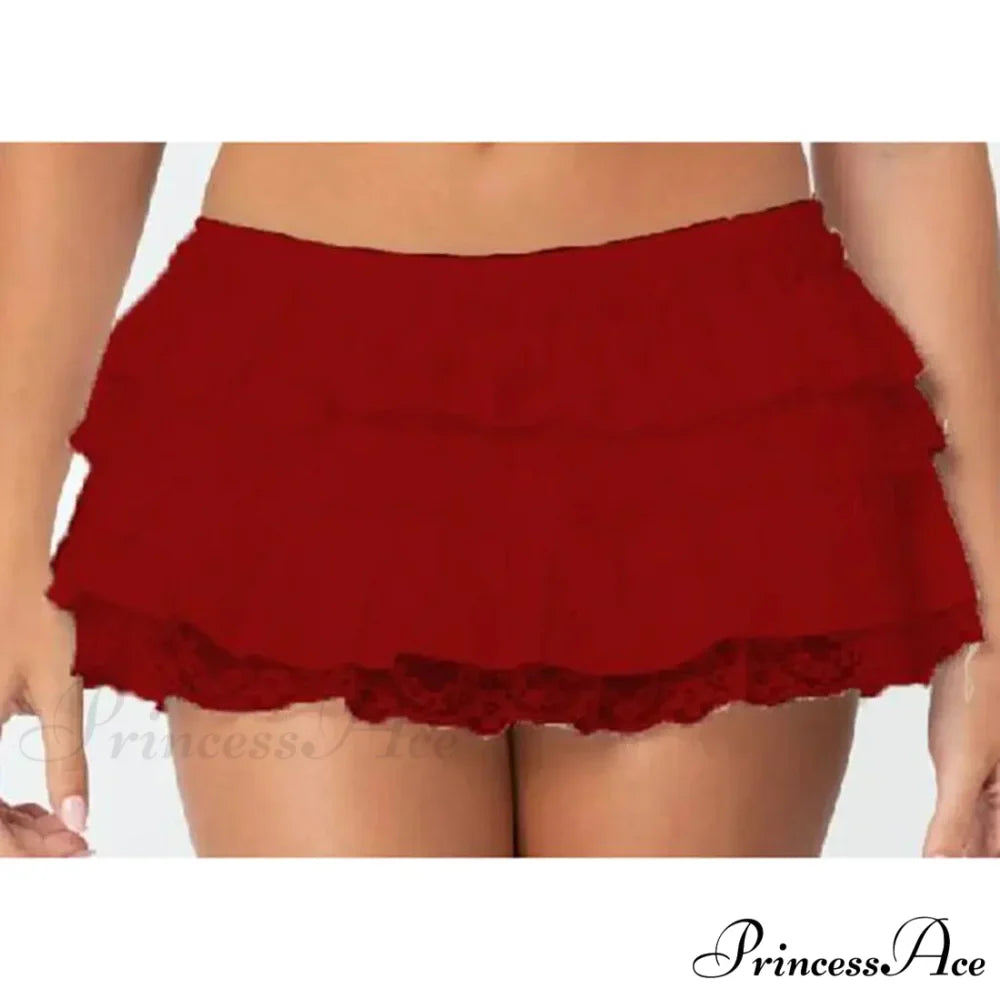 Tiered Lace Trim Skort Skirt