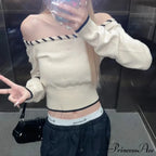 Tight Fit Korean Off-Shoulder Knitted Boat Neck Knit Top