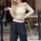 Tight Fit Korean Off-Shoulder Knitted Boat Neck Knit Top