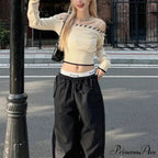 Tight Fit Korean Off-Shoulder Knitted Boat Neck Knit Top