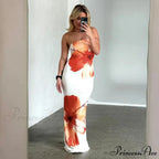 Tight-fitting Flower Pattern Strapless Informal Seaside Flower Dress