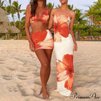 Tight-fitting Flower Pattern Strapless Informal Seaside Flower Dress