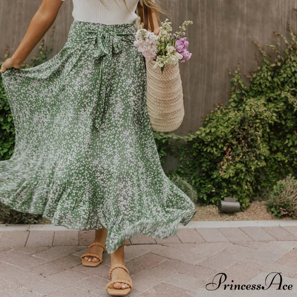 Tiny Blossom Frill Korean Fashion Tall Waist Swing Extended Skirt