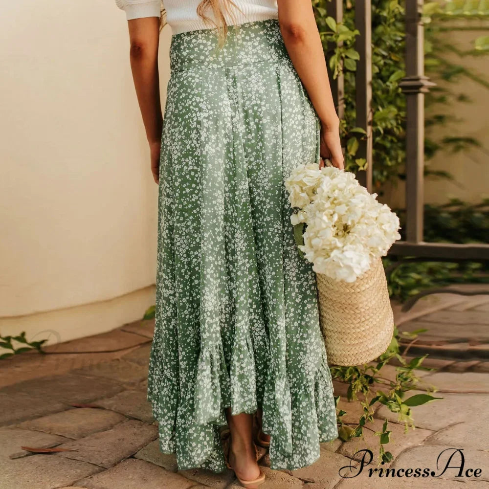 Tiny Blossom Frill Korean Fashion Tall Waist Swing Extended Skirt