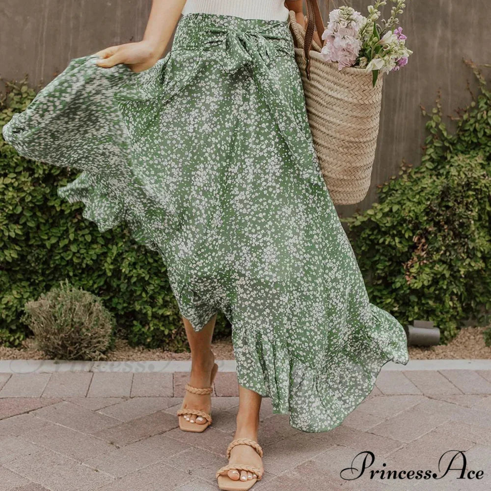Tiny Blossom Frill Korean Fashion Tall Waist Swing Extended Skirt