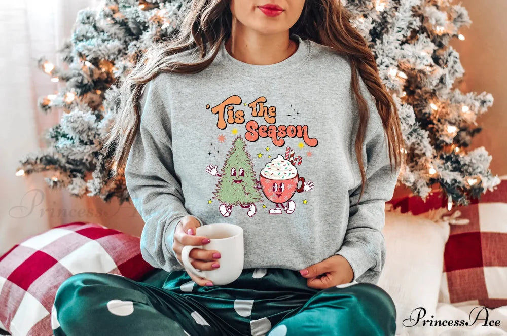 Tis The Season Cute Tree Cups Printing Popular Gift Christmas Hoodie