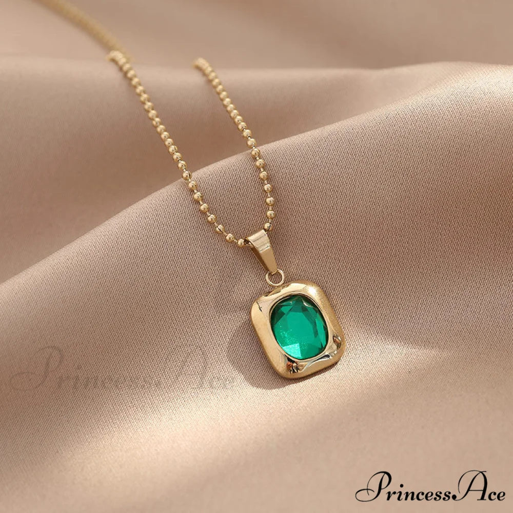 Titanium Steel Colorful Crystal Pendant Necklaces