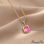 Titanium Steel Colorful Crystal Pendant Necklaces