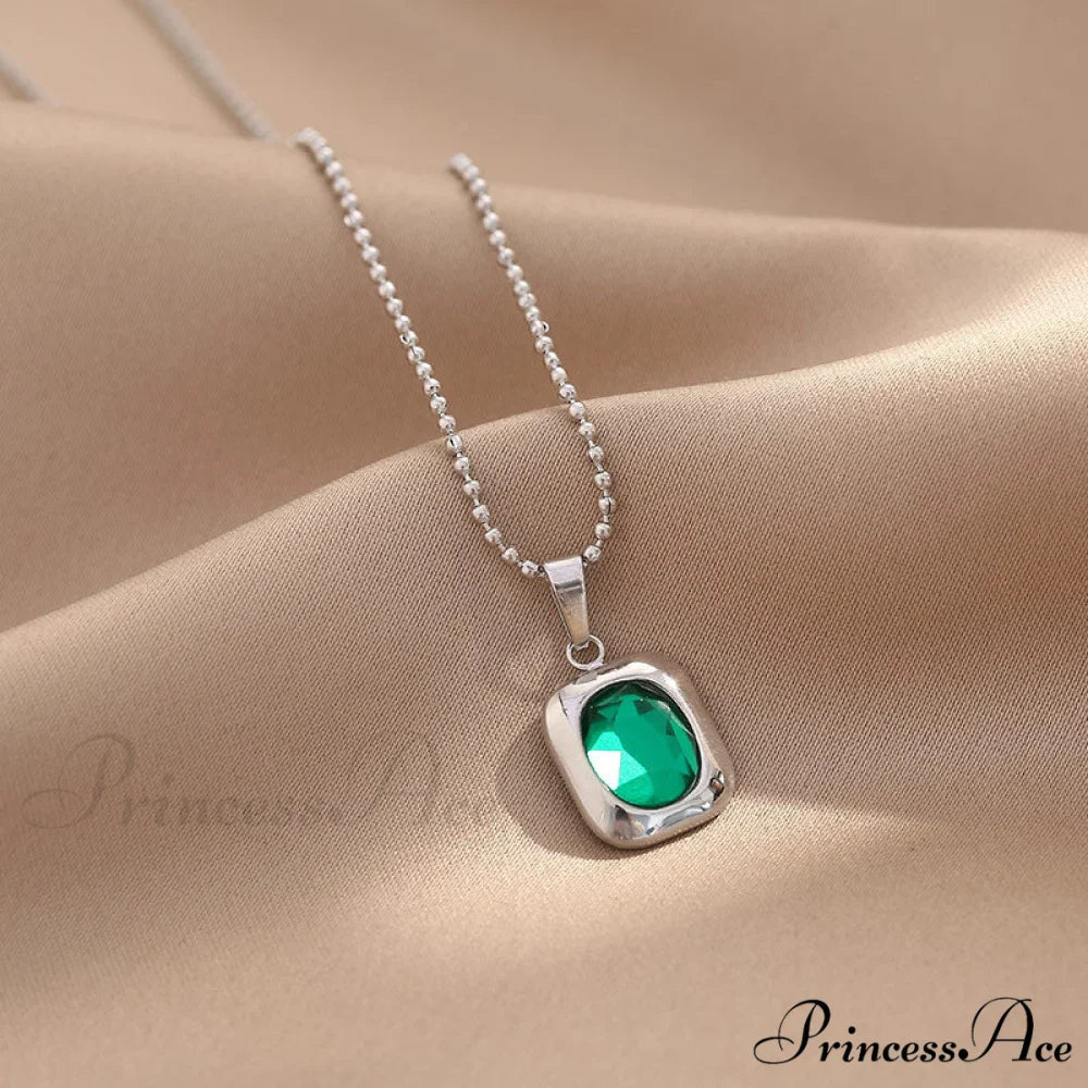 Titanium Steel Colorful Crystal Pendant Necklaces