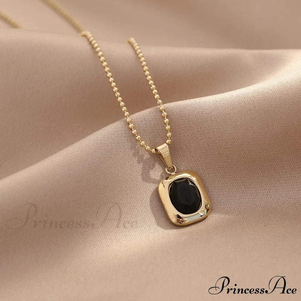 Titanium Steel Colorful Crystal Pendant Necklaces