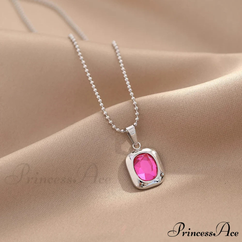 Titanium Steel Colorful Crystal Pendant Necklaces