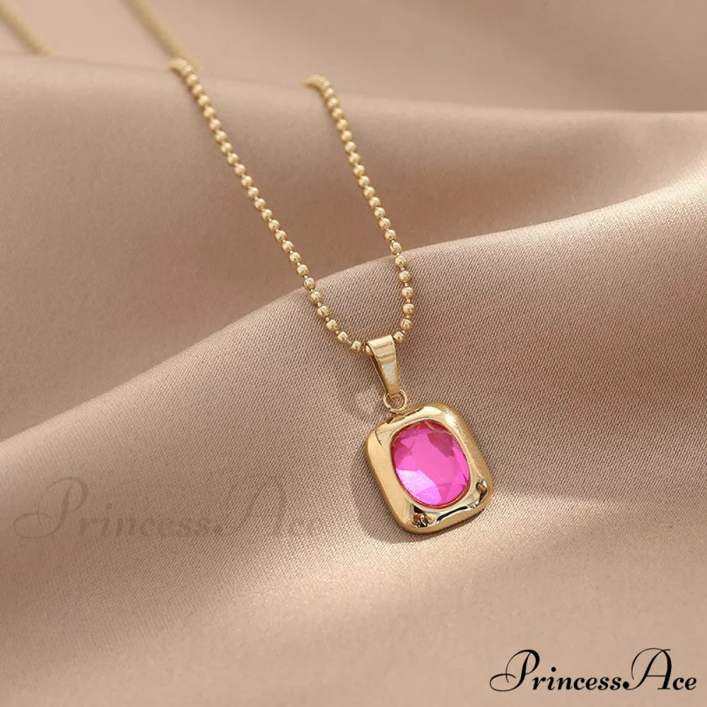 Titanium Steel Colorful Crystal Pendant Necklaces