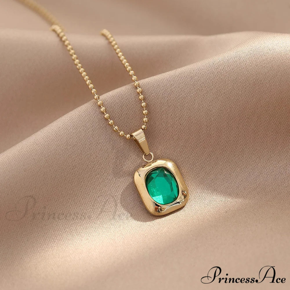 Titanium Steel Colorful Crystal Pendant Necklaces