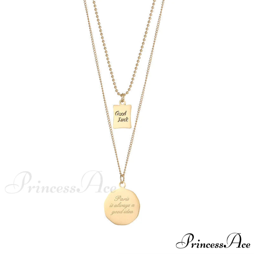 Titanium Steel Lucky Mini Board Double Layer Necklaces