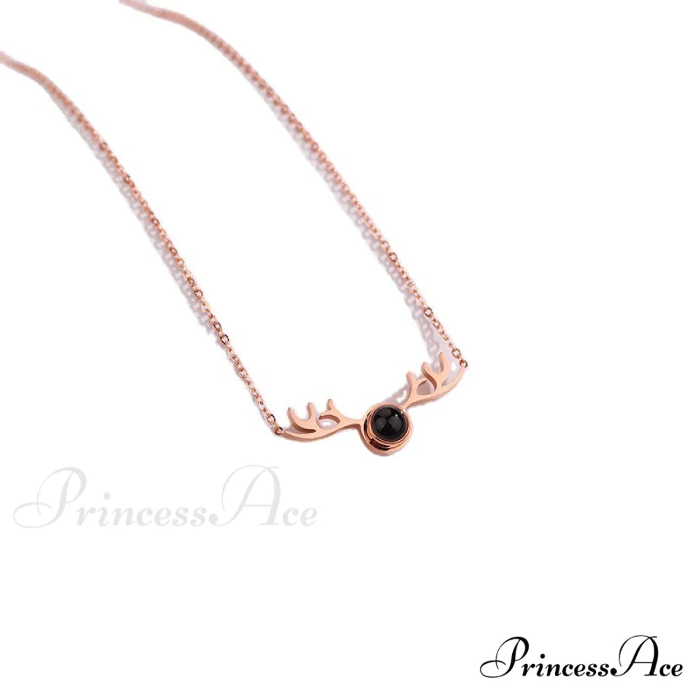 Titanium Steel Romantic Antler Pendant Necklace