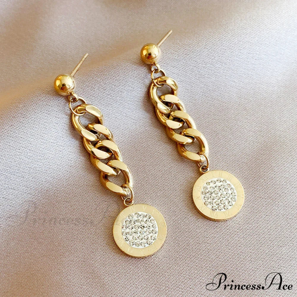 Titanium Steel Simple Style Diamond Studded Plate Earrings