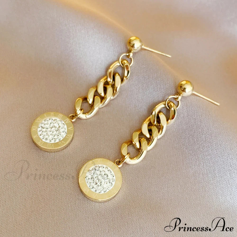 Titanium Steel Simple Style Diamond Studded Plate Earrings