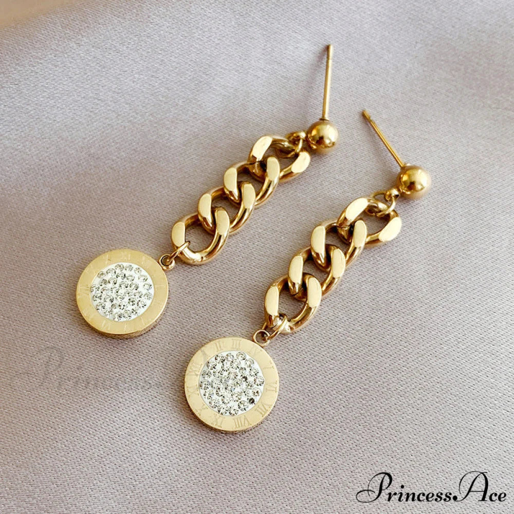 Titanium Steel Simple Style Diamond Studded Plate Earrings