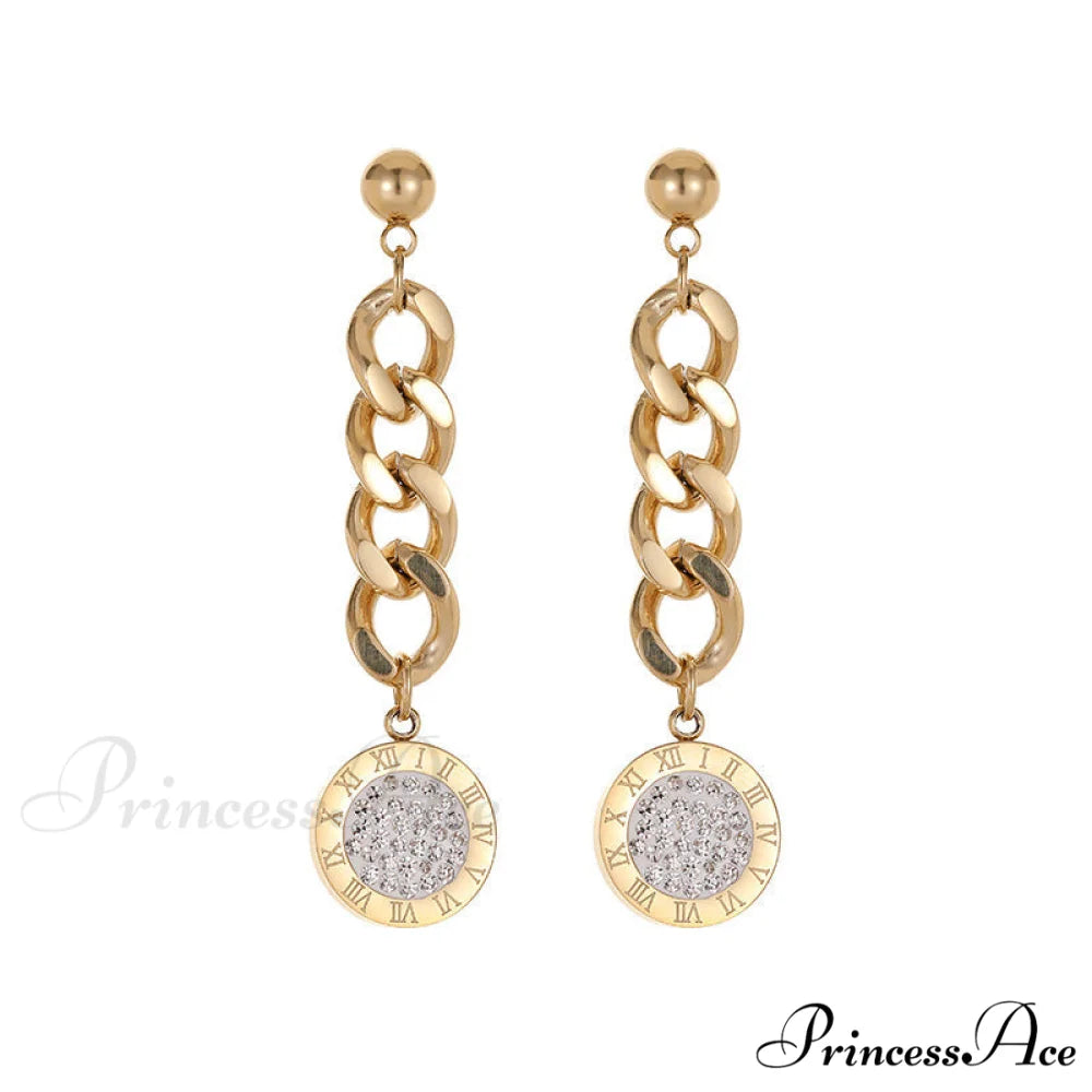 Titanium Steel Simple Style Diamond Studded Plate Earrings