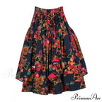 TIYIHAILEY Flower Pattern Long Skirt Stretchy Waist Cotton Linen