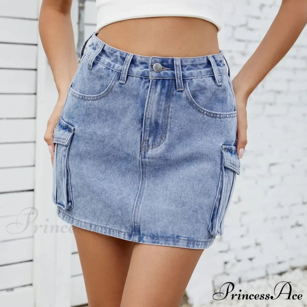 Tooling Pocket Cleansed Denim Skirt