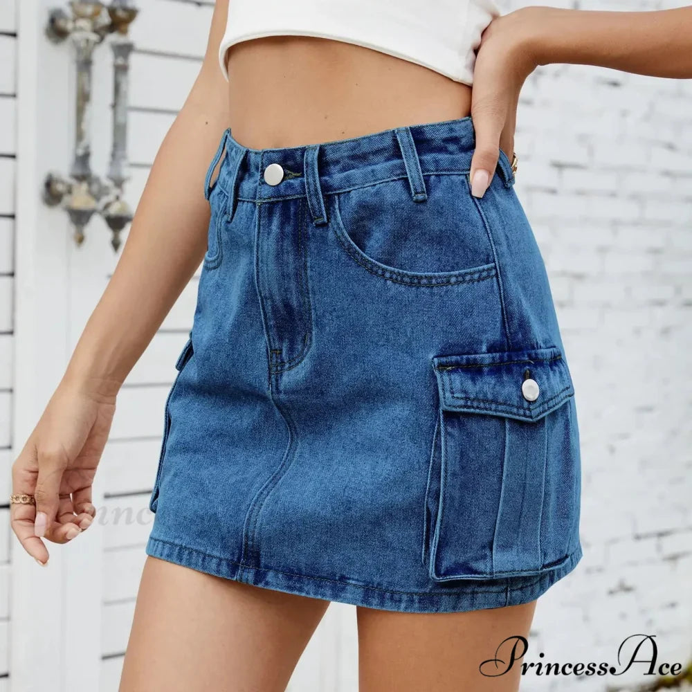 Tooling Pocket Cleansed Denim Skirt