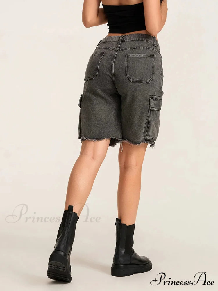 Torn Buttoned Denim Short