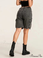 Torn Buttoned Denim Short