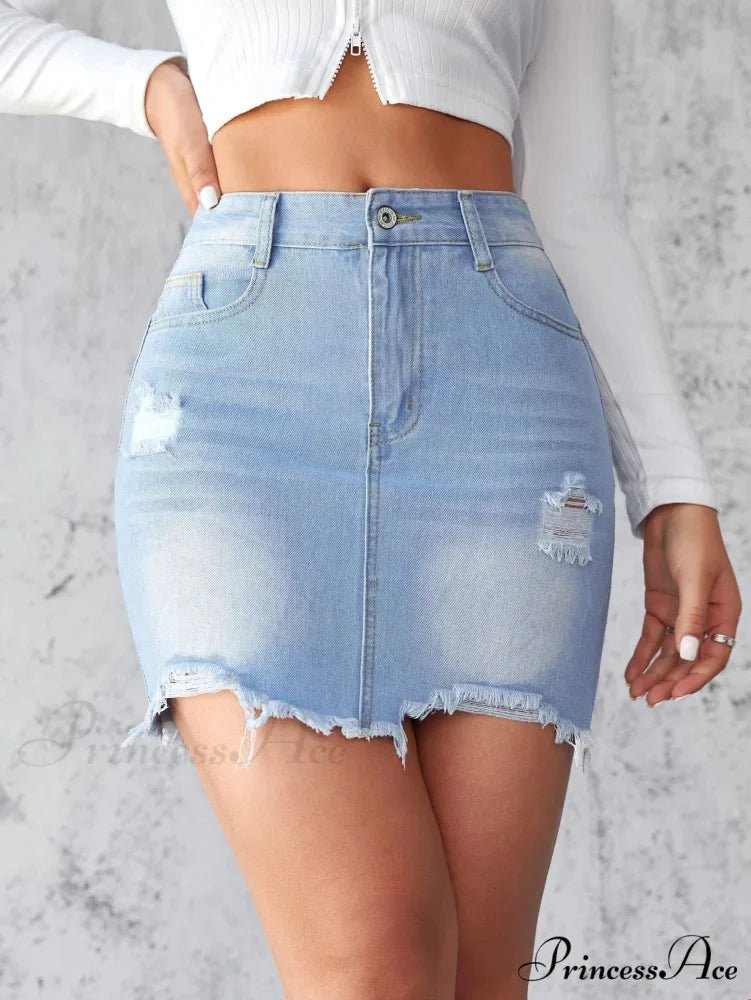 Torn Unfinished Hem A-Line Skirt