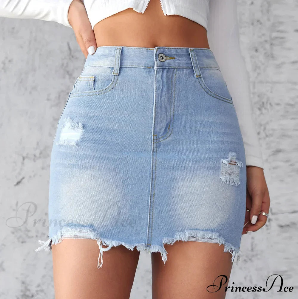 Torn Unfinished Hem A-Line Skirt