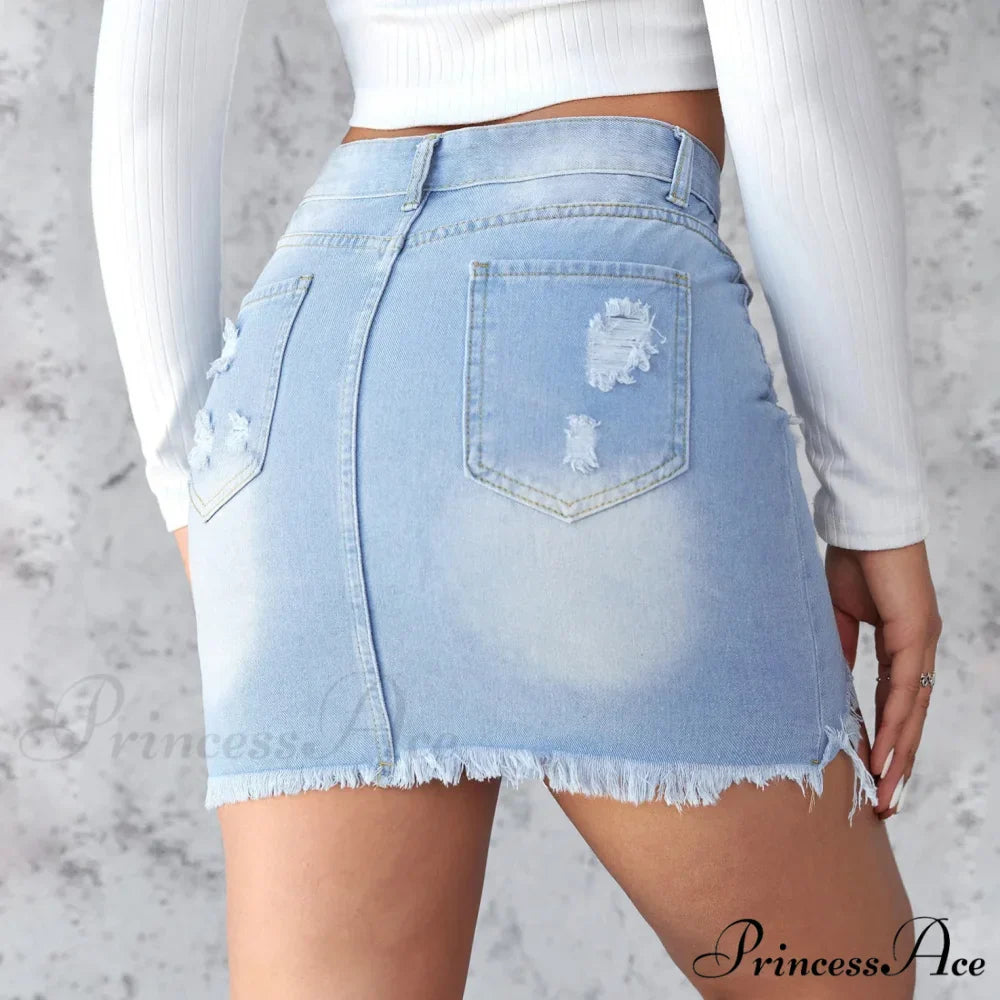 Torn Unfinished Hem A-Line Skirt