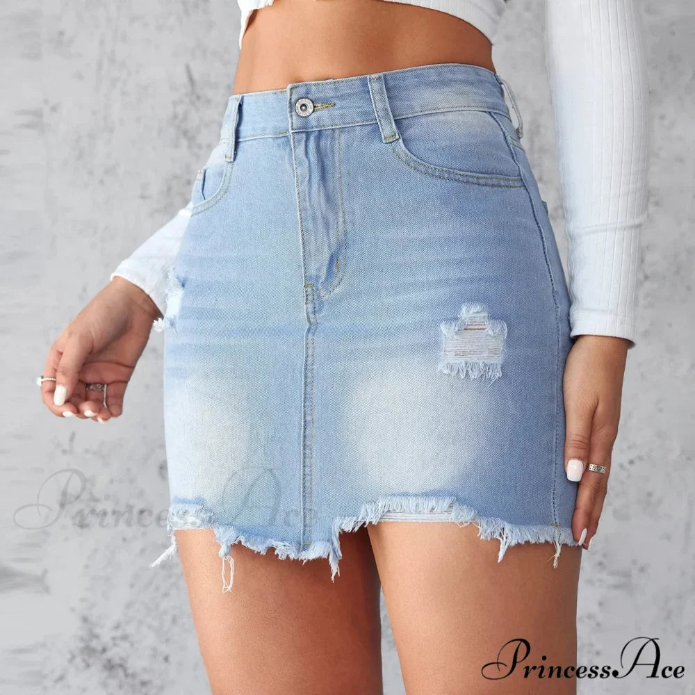 Torn Unfinished Hem A-Line Skirt