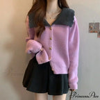 Toy Throat Unmarried Buttoned Baggy Knitted Cardigan