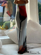 Transparent Abstract Floral Spaghetti Strap Flowy Beach Vacation Dress