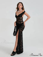 Transparent Backless Bodysuit Wrap Extended Floral Skirt