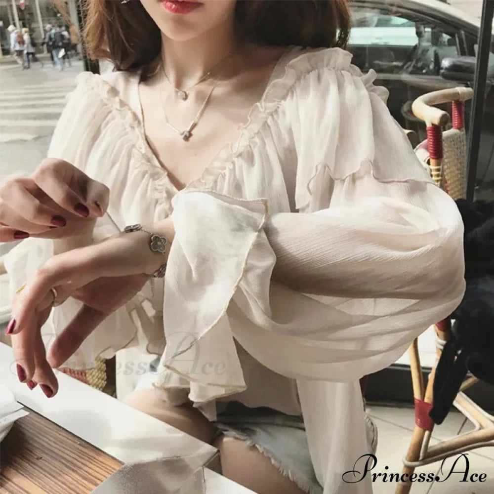 Transparent Bohemian Mesh Frill Blouse