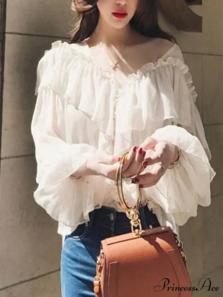 Transparent Bohemian Mesh Frill Blouse