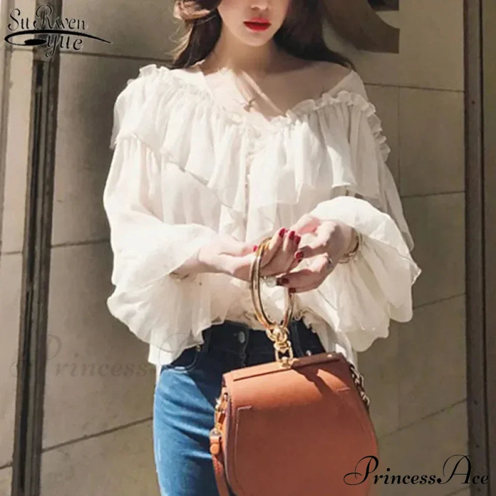 Transparent Bohemian Mesh Frill Blouse