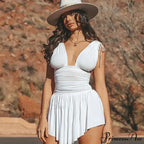 Transparent Draped Neck Short Dress