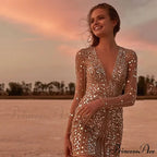 Transparent Extended Sleeve Low Cut Formal Gown