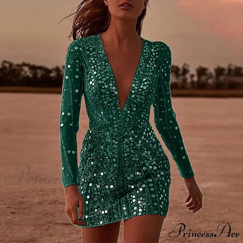 Transparent Extended Sleeve Low Cut Formal Gown