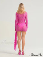 Transparent Lace Floral Mini Bodycon Dress with Fringe Floral Dress