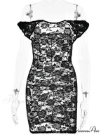 Transparent Lace Floral Off-The-Shoulder Body-Hugging Mini Floral Dress