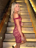 Transparent Lace Floral Off-The-Shoulder Body-Hugging Mini Floral Dress