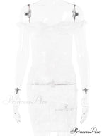 Transparent Lace Floral Off-The-Shoulder Body-Hugging Mini Floral Dress
